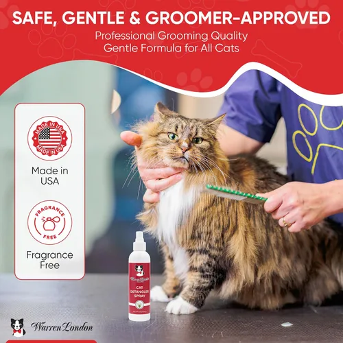Miniatura 8 de Warren London Paquete de spray desenredante para gatos con cepillo de clavijas para cabello enmarañado Acondicionador sin enjuague para mascotas
