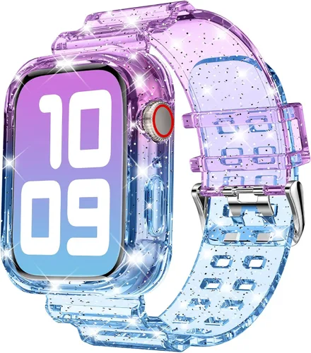 Miniatura 53 de DABAOZA - Correa compatible con Apple Watch de 49 mm, 46 mm, 45 mm, 44 mm, 42 mm, 41 mm, 40 mm, 38 mm, con protector, correa de TPU brillante