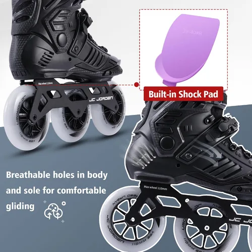 Miniatura 5 de Patines en línea para mujeres y hombres, 3 ruedas de 4.331 in con carcasa exterior duradera, patines profesionales de carreras de velocidad