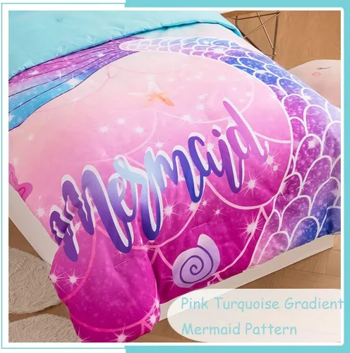 Miniatura 3 de ZRNBAST Juego de ropa de cama para niñas pequeñas de 4 piezas con cola de sirena, color rosa, turquesa, degradado, arco iris, colorido, ropa de cama