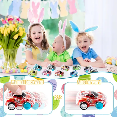 Miniatura 4 de DIYDEC 36 piezas de autos de Pascua rellenos de huevos mini autos de carreras de Pascua para niños, juguetes de automóvil para rellenar cestas