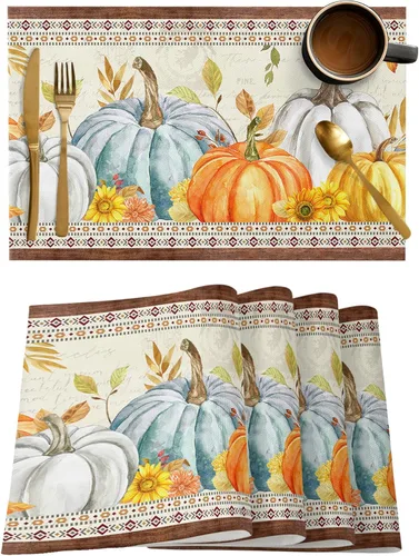 Miniatura 24 de Juego de 4 manteles individuales con diseño floral de conejo de Pascua, manteles individuales lavables para cocina, mesa de comedor, manteles