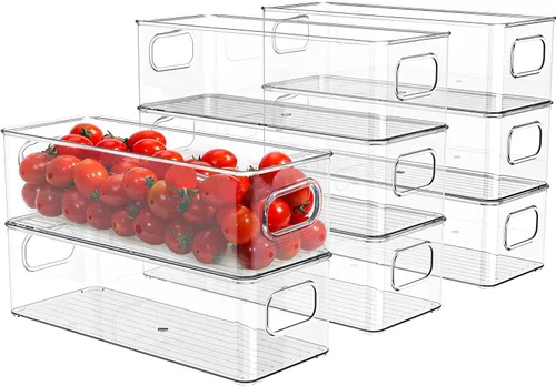 Miniatura 9 de Contenedor apilable de plástico para almacenamiento de alimentos con asas para despensa de cocina, gabinete, refrigerador, congelador, organizador