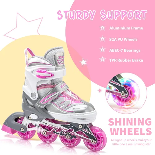 Miniatura 4 de 2PM SPORTS - Patines en línea Cytia para niñas, ajustables, con ruedas iluminadas, rosa, con ruedas con luces, patines divertidos y parpadeantes