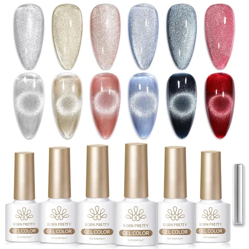 Miniatura 16 de Born Pretty Esmalte de uñas de gel de ojo de gato magnético, esmalte de gel pastel lechoso magnético azul pastel verde púrpura rosa nude plateado