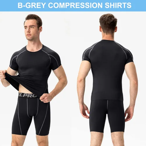 Miniatura 4 de Paquete de 3 camisetas de compresión atléticas para hombre, manga corta, camiseta de entrenamiento, camiseta deportiva fresca y seca