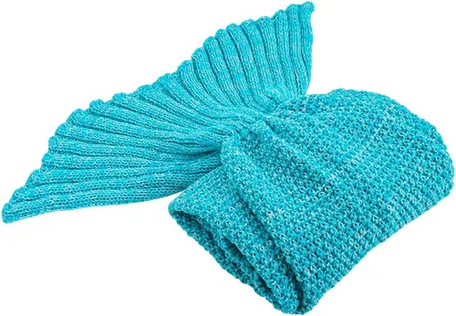 Miniatura 5 de AmyHomie Manta de cola de sirena, manta para niños, saco de dormir de sirena de ganchillo, regalo de sirena para niñas (azul claro, niños)