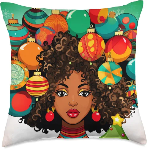Miniatura 4 de Black women Christmas ornament melanin curly hair Melanin Christmas Queen Xmas Black Girl Magic Ornament - Almohada de 16 x 16 pulgadas, multicolor