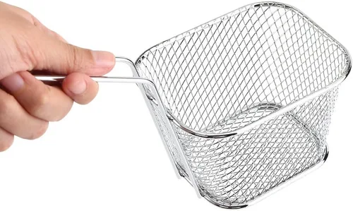 Miniatura 8 de 8 cestas cuadradas para freír, cesta de acero inoxidable para freidora profunda con mango de alambre, 4.1 x 3.3 x 2.6 pulgadas, cestas para servir