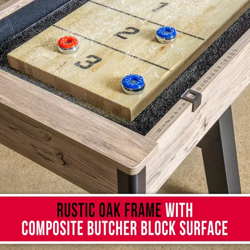 Miniatura 3 de GoSports Mesa de tejo premium de 9 pies con 8 discos, cera para shuffleboard y cepillo