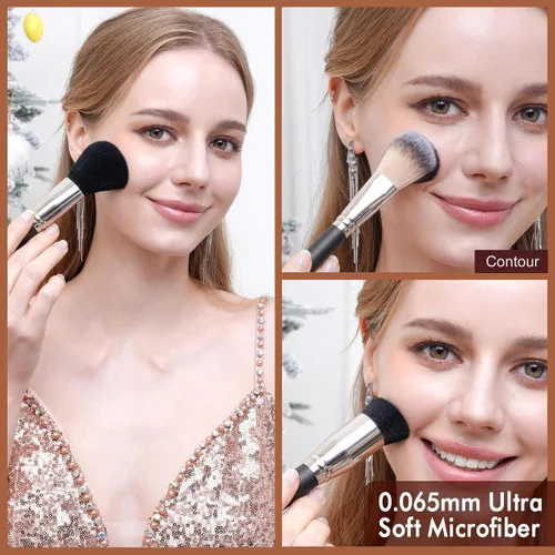 Miniatura 9 de BUEART DESIGN - Juego de 42 brochas de maquillaje con pelo de cabra natural real (42 piezas, negro perla mate)