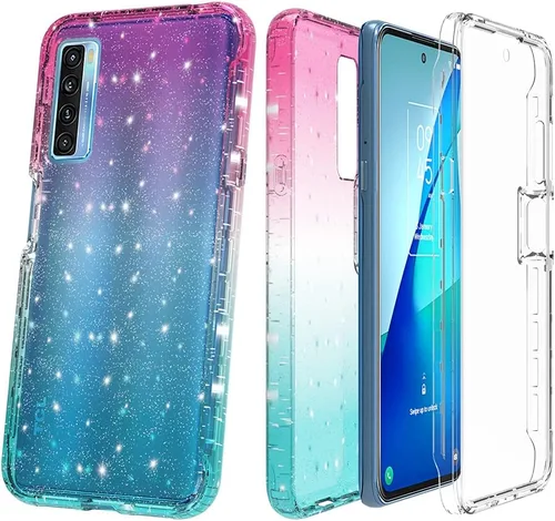 Miniatura 7 de Funda de cuerpo completo diseñada para TCL 20S con purpurina, protector de pantalla integrado, absorción de golpes, antiarañazos, resistente