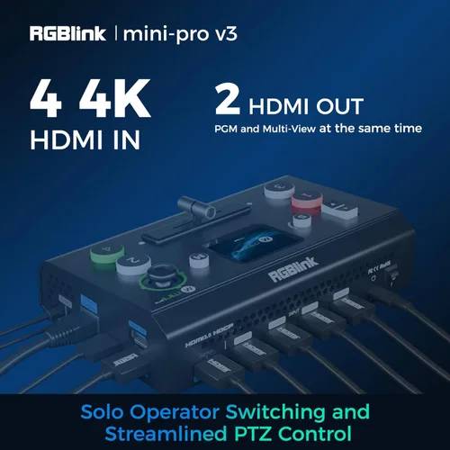Miniatura 2 de RGBlink Mini-pro Conmutador de video con 4 entradas HDMI 4K 2HDMI 1USB3.0 Salidas Multi cámara mezclador de video conmutador con pantalla táctil
