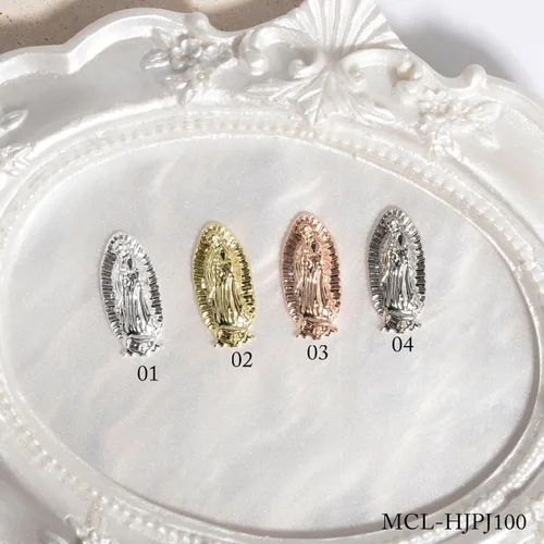 Miniatura 6 de 20 dijes de uñas de Virgen María en relieve 3D, diamantes de Virgen De Guadalupe para decoración de uñas y fabricación de joyas para mujeres Dorado