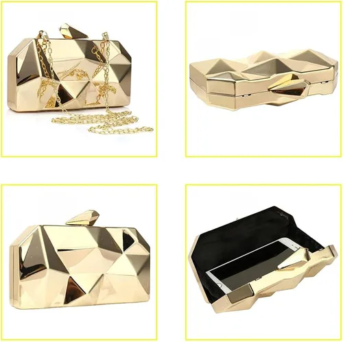 Miniatura 3 de Bolso de noche de metal con patrón geométrico de celosía para mujer, para boda, novia, graduación, bolso cruzado con cadena