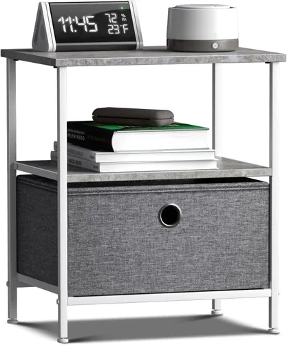Miniatura 9 de Sorbus Mesita de noche con 1 cajón, mueble de noche y mesa auxiliar con marco de acero, parte superior de madera y contenedores de tela fáciles