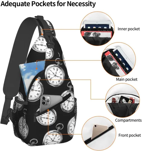Miniatura 4 de Small Crossbody Bags for Women Men - Vintage Pocket Watch Print Adjustable Shoulder Bag Fanny Packs Belt Sling Bag Crossbody Purses Backpack for