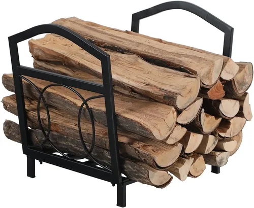 Miniatura 9 de PHI VILLA Estante para leña de 17 pulgadas, decoración para interiores y exteriores, soporte de madera para chimenea de acero, soportes