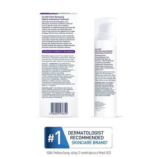 Miniatura 6 de CeraVe Tratamiento Nocturno Exfoliante Renovador de la Piel, Suero Antienvejecimiento con Mezcla 5% de Ácido Glicólico y Ácido Láctico, Corrector