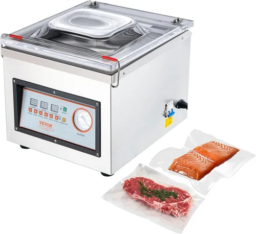 VEVOR Sellador al vacío de cámara, potencia de sellado de 320 W, máquina de envasado al vacío para alimentos húmedos, carnes, adobos y más, tamaño