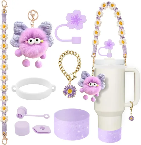 Miniatura 22 de Conjunto de accesorios para taza Stanley, incluye 2 piezas de cubierta de pajita de 0.4 pulgadas, 1 tapón antiderrame de silicona, 1 lindo encanto