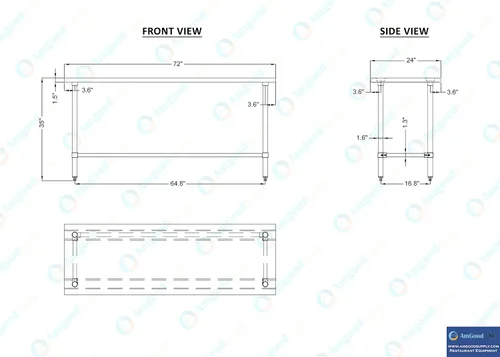 Miniatura 4 de Mesa de trabajo de acero inoxidable de base abierta de 24 pulgadas x 72 pulgadas Residencial y comercial Preparación de alimentos Estación