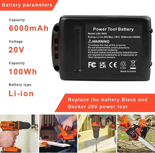 Miniatura 3 de ARyee Reemplazo de 20 V 6.0 Ah para batería de litio Black and Decker de 20 V compatible con batería de litio Black & Decker de 20 V LB20 LBX20