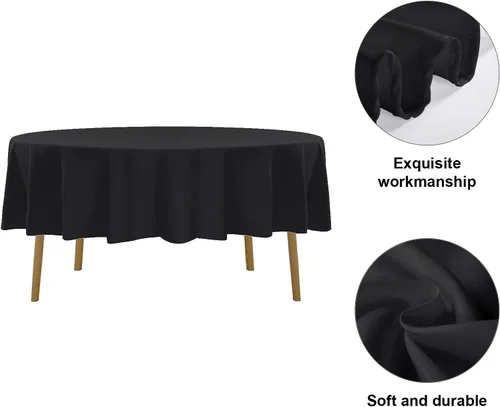 Miniatura 5 de Mantel de poliéster lavable de 90 pulgadas, resistente a las manchas y a las arrugas, mantel decorativo para mesa de comedor, fiestas de bufé y Negro
