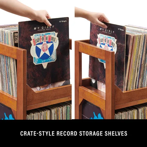 Miniatura 5 de Crosley Furniture Asheville - Soporte pequeño de discos moderno de mediados de siglo, almacenamiento de vinilo, con capacidad para hasta 130 discos