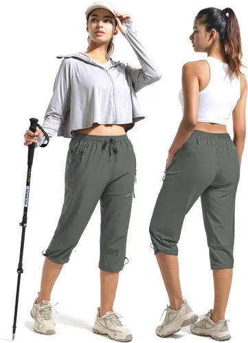 Miniatura 18 de BVVU Pantalones cargo capri de senderismo para mujer, ligeros, de secado rápido, pantalones deportivos impermeables para exteriores, pantalones