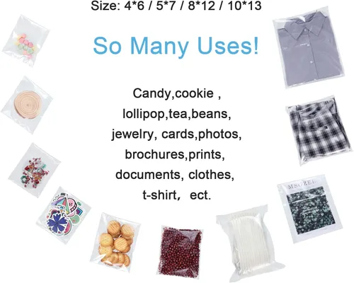 Miniatura 4 de Geyoga 240 bolsas de celofán de plástico transparente de 4 tamaños, resellables, autoadhesivas, para galletas de caramelo, envoltura decorativa