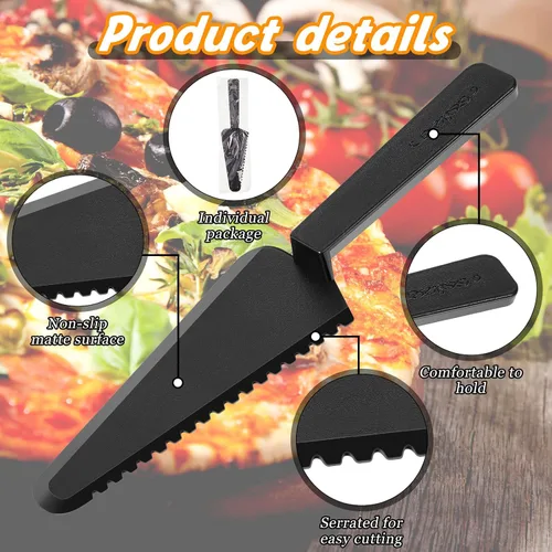 Miniatura 3 de Suclain 50 piezas de cortador de pasteles desechables negros a granel de 9.1 pulgadas, servidor de plástico para tartas, espátula, cuchillos, tarta