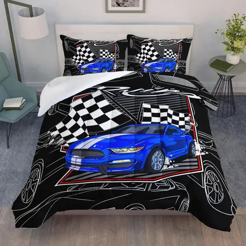 Miniatura 17 de AILONEN Juego de edredón de camión tamaño individual, juego de ropa de cama con temática de camión monstruo 3D sobre fondo azul, para niños y niñas