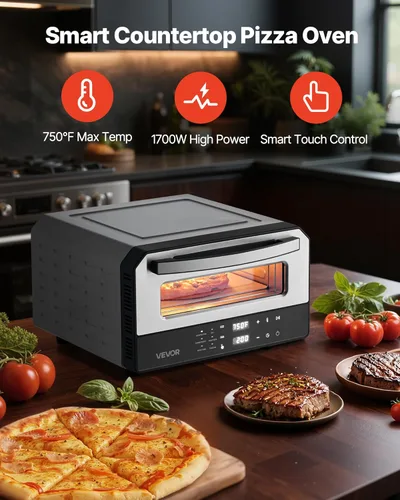 Miniatura 2 de Horno de pizza eléctrico VEVOR, Smart Pizzas Maker interior con 5 ajustes preestablecidos, horno de pizza de encimera de 12 pulgadas con pantalla