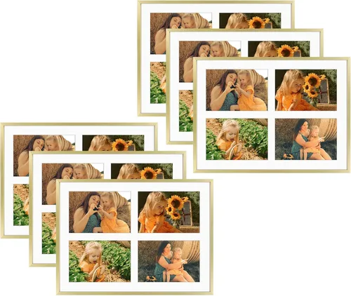 Miniatura 97 de Golden State Art, Marco de collage de aluminio de 4 x 6, muestra fotos de 6 x 4 con tapete de 2 aberturas o una foto de 8 x 10, vidrio real, Negro