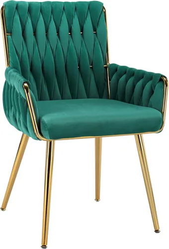 Miniatura 15 de ABET Silla de escritorio de oficina sin ruedas, silla de tocador de terciopelo tejido con respaldo y reposabrazos, cómoda y tapizada con patas