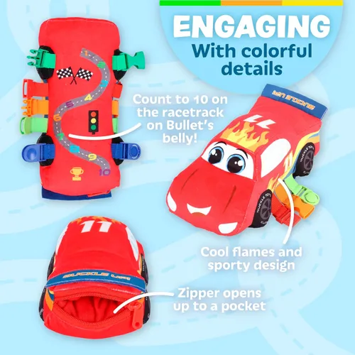 Miniatura 4 de Buckle Toys - Bullet Racecar - Desarrolla habilidades motoras finas - Juguetes de actividad de aprendizaje sensorial - Esencial de viaje en avión