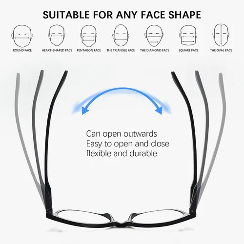Miniatura 4 de Paquete de 5 lentes de lectura con bloqueo de luz azul, bisagras de resorte, redondas, de moda, para mujeres y hombres, antirreflejos, lectores