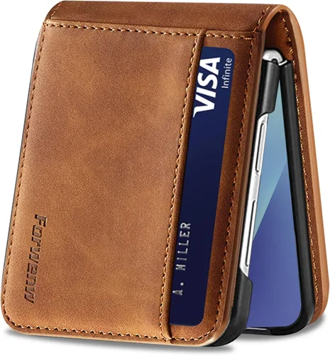 Miniatura 59 de Funda de piel con tapa para Samsung Galaxy Z Flip 3, con protección de bisagra, delgada y magnética tipo cartera [1 tarjetero], funda protectora a