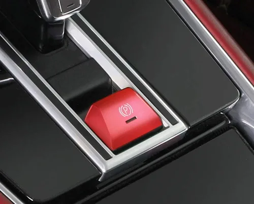 Miniatura 8 de iJDMTOY Cubierta decorativa de botón de liberación de freno de mano de aluminio rojo deportivo compatible con Porsche 2017 en adelante Panamera