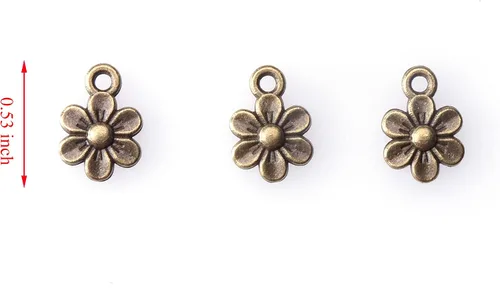 Miniatura 2 de Ruwado 50 dijes de flores pequeñas de metal, vintage, lindos colgantes de flores pequeñas vintage para hacer joyas, kit de pulseras, collares, Bronce