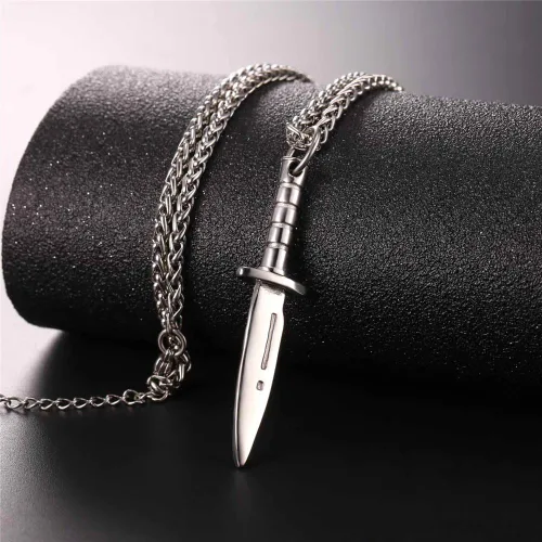 Miniatura 3 de U7 Punk Necklaces Stainless Steel 18K Gold Plated Large Hip Hop DaggerKnifeSwordSteampunk GearLarge Razor Blade Pendant Necklace for Men Women