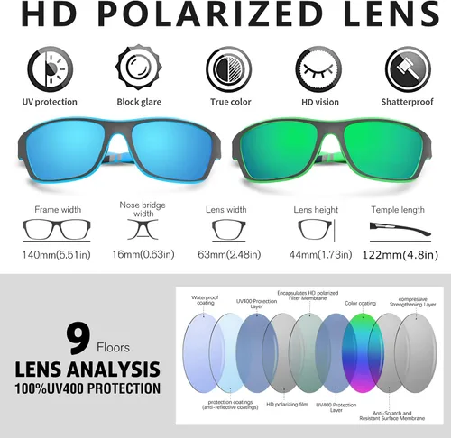 Miniatura 17 de KUGUAOK Gafas de sol deportivas polarizadas para hombres, para conducir, ciclismo, pesca, gafas de sol 100% con protección UV 3apck-negro+azul+azul