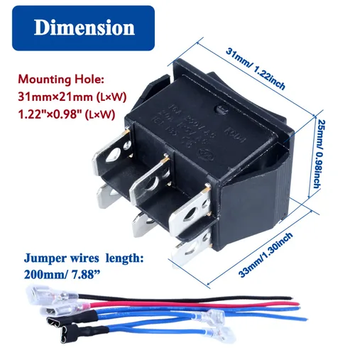 Miniatura 3 de 2 interruptores basculantes de polaridad de encendido y apagado, DPDT, 6 pines, 3 posiciones, interruptor basculante autobloqueante con cables