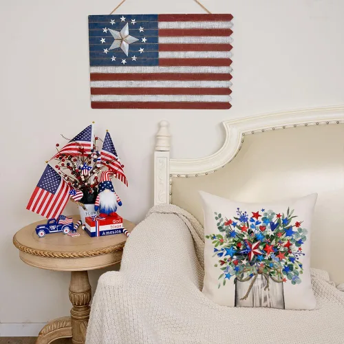 Miniatura 2 de AACORS Fundas de almohada del 4 de julio, 16 x 16 pulgadas, florero floral, mariposa, decoración patriótica de Estados Unidos, funda de almohada
