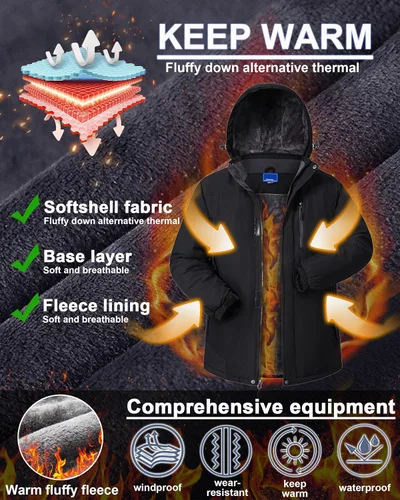 Miniatura 4 de Chaquetas de invierno para hombre, abrigos de esquí cálidos impermeables con capucha para clima frío