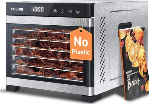 COSORI Deshidratador de alimentos, más grande que 7 bandejas con gran espacio de secado de 6.5 pulgadas, potencia de 600 W ahorra más tiempo que 480
