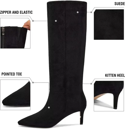 Miniatura 16 de wetkiss Botas altas hasta la rodilla para mujer, con tacón de gatito y diseño de punta puntiaguda, clásicas y sexys