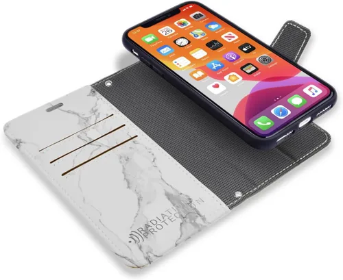 Miniatura 58 de SafeSleeve Funda de piel tipo cartera desmontable para iPhone 14 con bloqueador EMF para teléfono celular con 3 tarjeteros y soporte ajustable