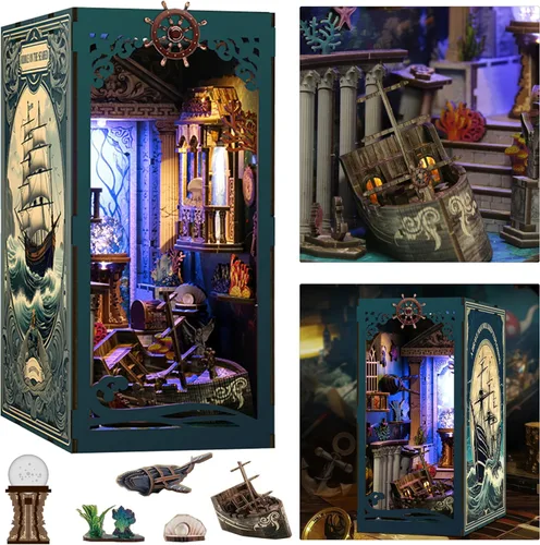 Miniatura 15 de ISSEVE Kit de Rincón de Libros, Rompecabezas de Madera 3D DIY Casa de Muñecas Booknook para Adultos, Kit de Casa en Miniatura Diminuta Decoración